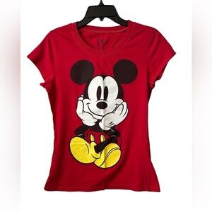 DISNEY Red Mickey Mouse Back To Back Short Sleeves XL Junior TShirt